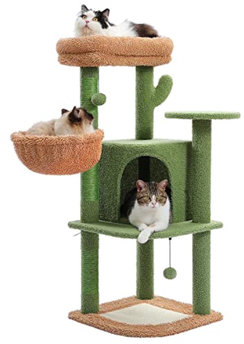 Cactusvormige Kattentoren met Sisal-Krabpaal, Pluche Kattenwoning en Grote Krabplank - 106 cm