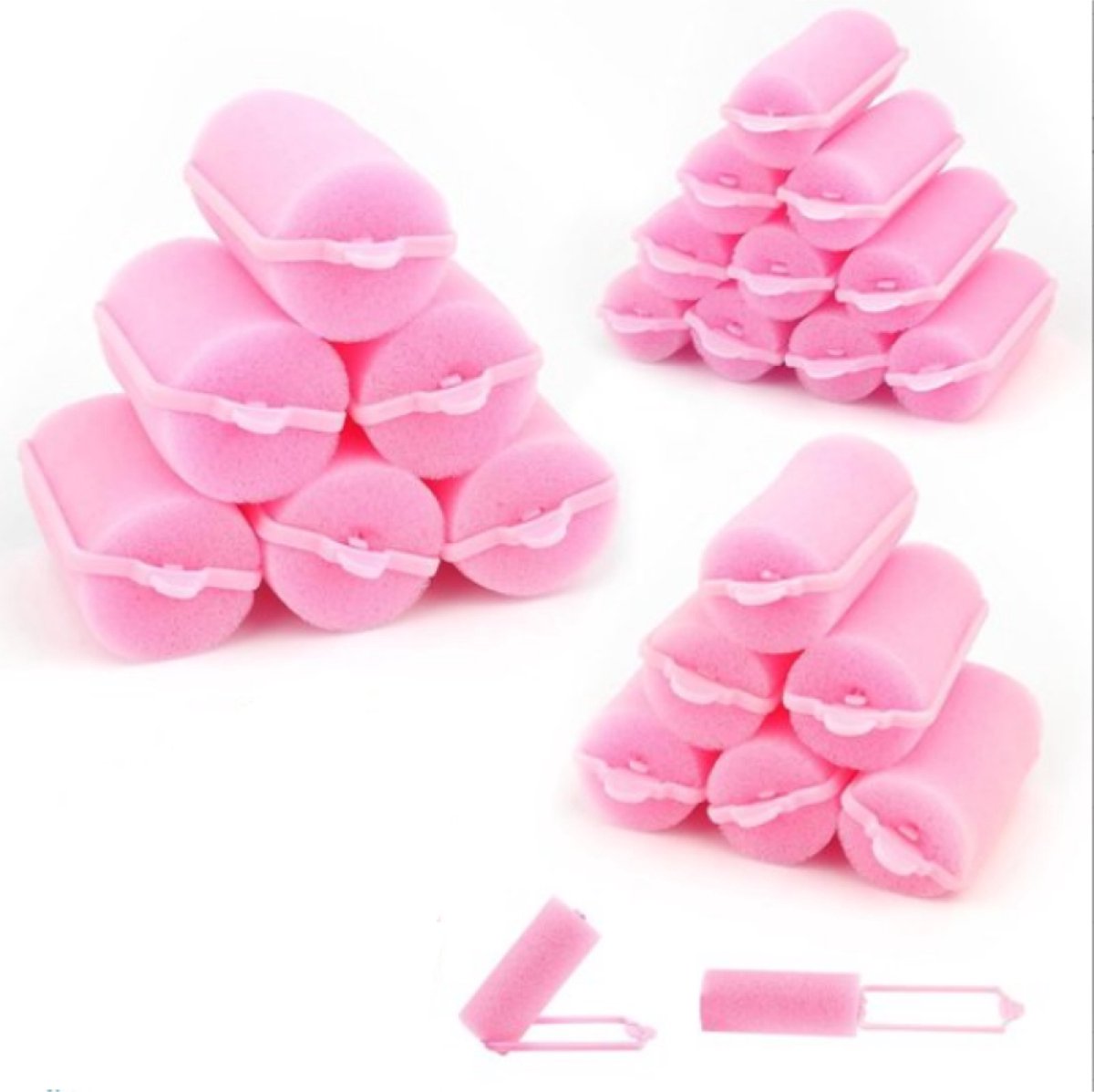 Vitdipy - 24 stuks - Haarrollen - Sponge curlers - Drie maten - Foam rubber curlers - Voor Lang Haar Kort Haar Dames En Kinderen - Roze