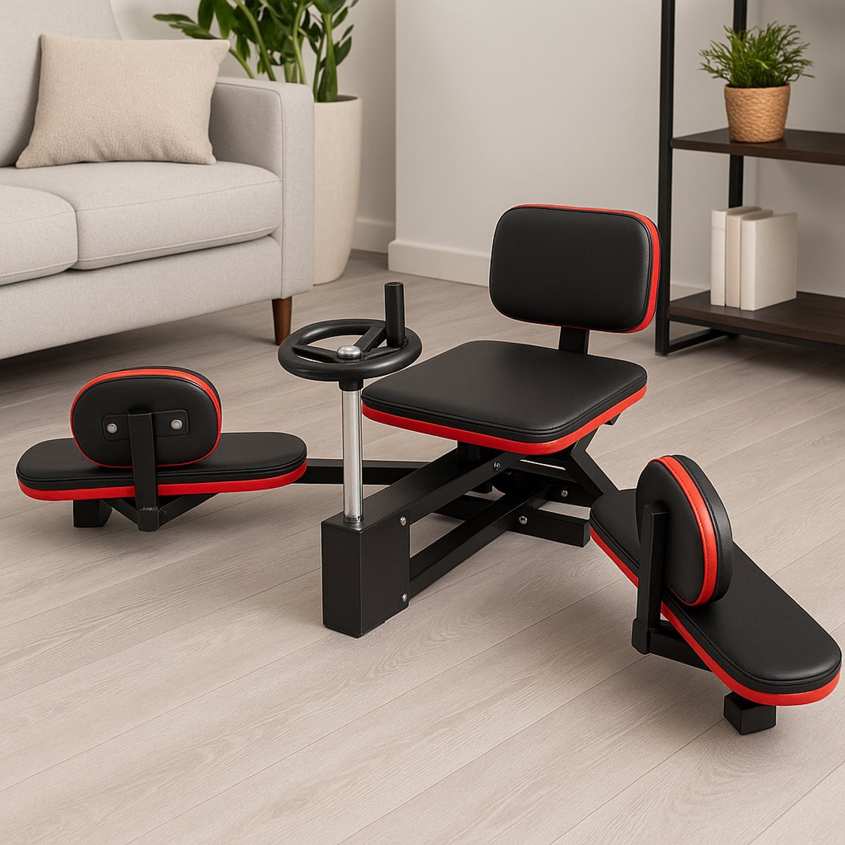 Beenstretcher, 180 graden beenspreider, mechanische beenspreider, machine met rugleuning en zwenkwielen, beentrainer voor dansstudio of thuisgym