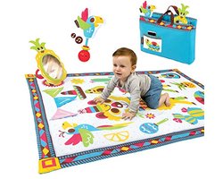 Opvouwbare Speelmat voor Baby | Activiteiten Deken met Spiegel, Rammelaar en Bijtring | Wasbaar en Geschikt voor Binnen en Buiten (145 x 100 cm)