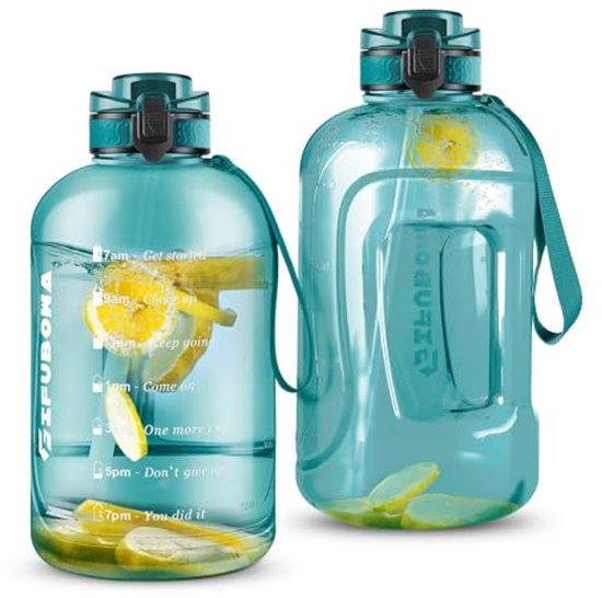 Grote Waterfles 3L met Tijdmarkering en Handvat - Ideaal voor Sport en Gym