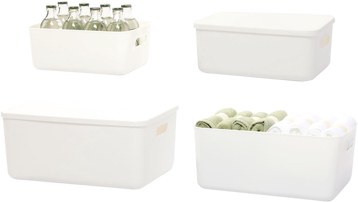 Ibenzoa® Set van vier multifunctionele opbergboxen met deksel en handvat
