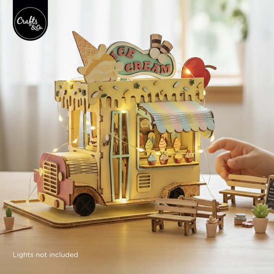 Crafts&Co Puzzle 3D en bois de camion à glace DIY | Kit de construction miniature en bois pour enfants et adultes | Kit de bricolage créatif pour se détendre et décorer
