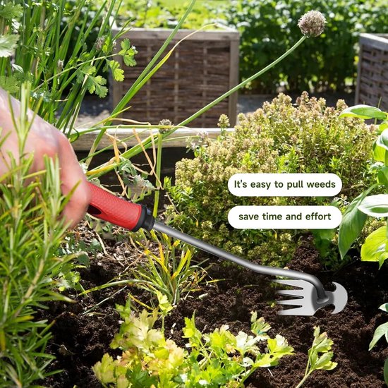 Handonkruidverwijderaar met handvat - tuinieren - handonkruidverwijderaar - voegschraper - rubberen handvat - 4 tanden van TalenTools — afbeelding 4