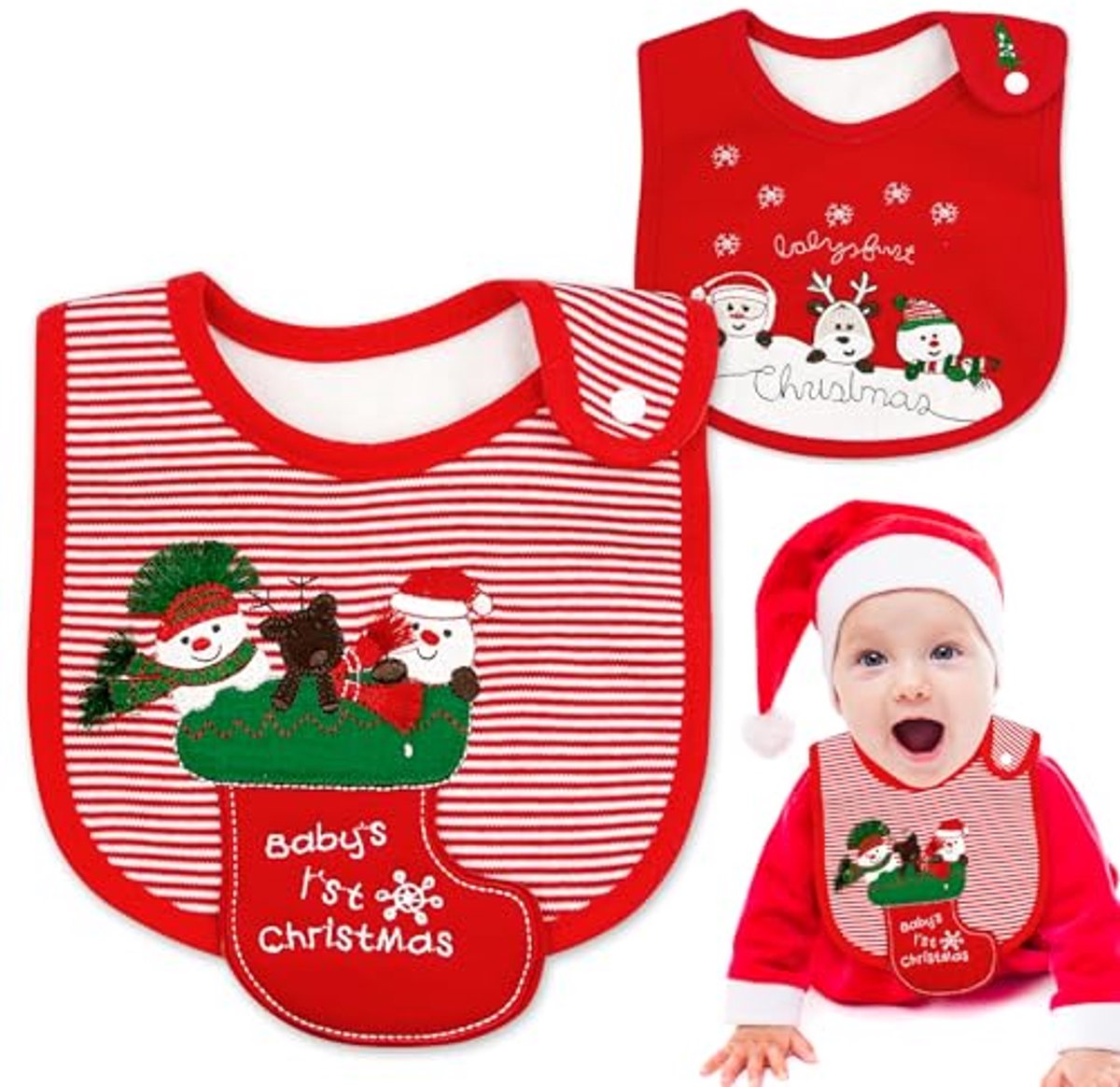 Image of 2 Stuks Slabbetjes voor Baby's - Perfect voor Kerstmis - Afwasbare Katoenen Slabbetjes voor Pasgeborenen en Kinderen