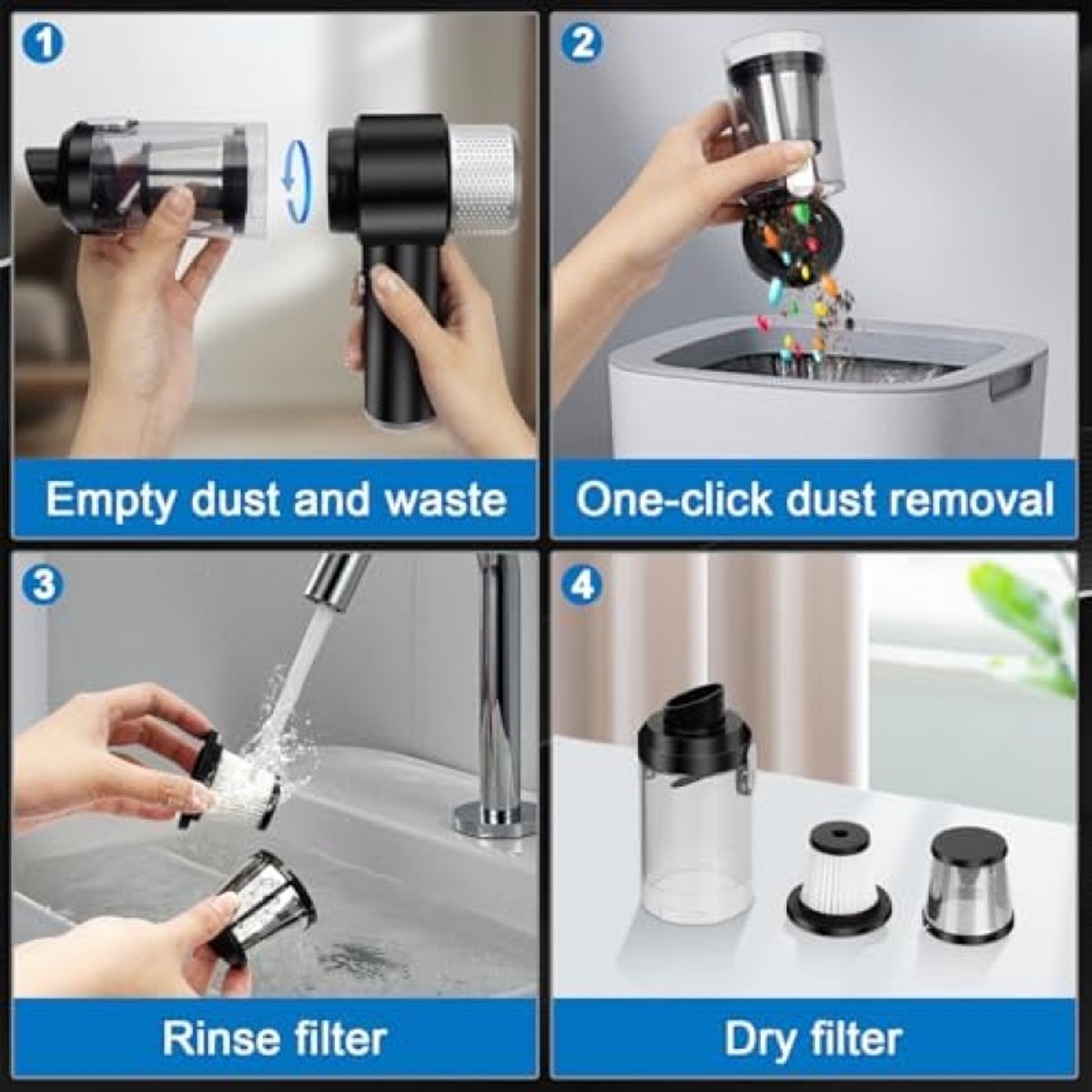 Draadloze 4-in-1 Handstofzuiger met HEPA-filter - afbeelding 2