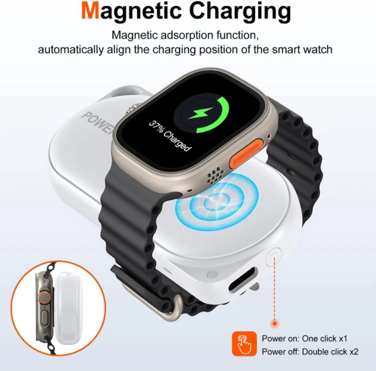 1200Mah Draagbare Draadloze Horloge Oplader Magnetische Sleutelhanger Draadloze Power Bank Reizen geschikt Voor Apple Watch 9/8/Ultra – foto 3