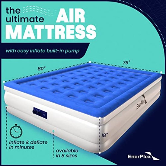 Verhoogd Dubbel Hoog Luchtmatras met Ingebouwde Pomp - 18" King Airbed voor Thuis en Camping — afbeelding 5