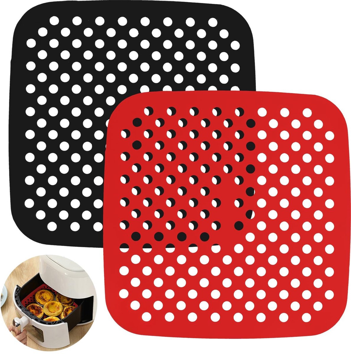 Pack of 2 Silicone Air Fryer Mats for Air Fryer, Reusable, Non-Stick Coating for Air Fryer, 7.5 Inches, Air Fryer, Steam Cookers and Cake Moulds
