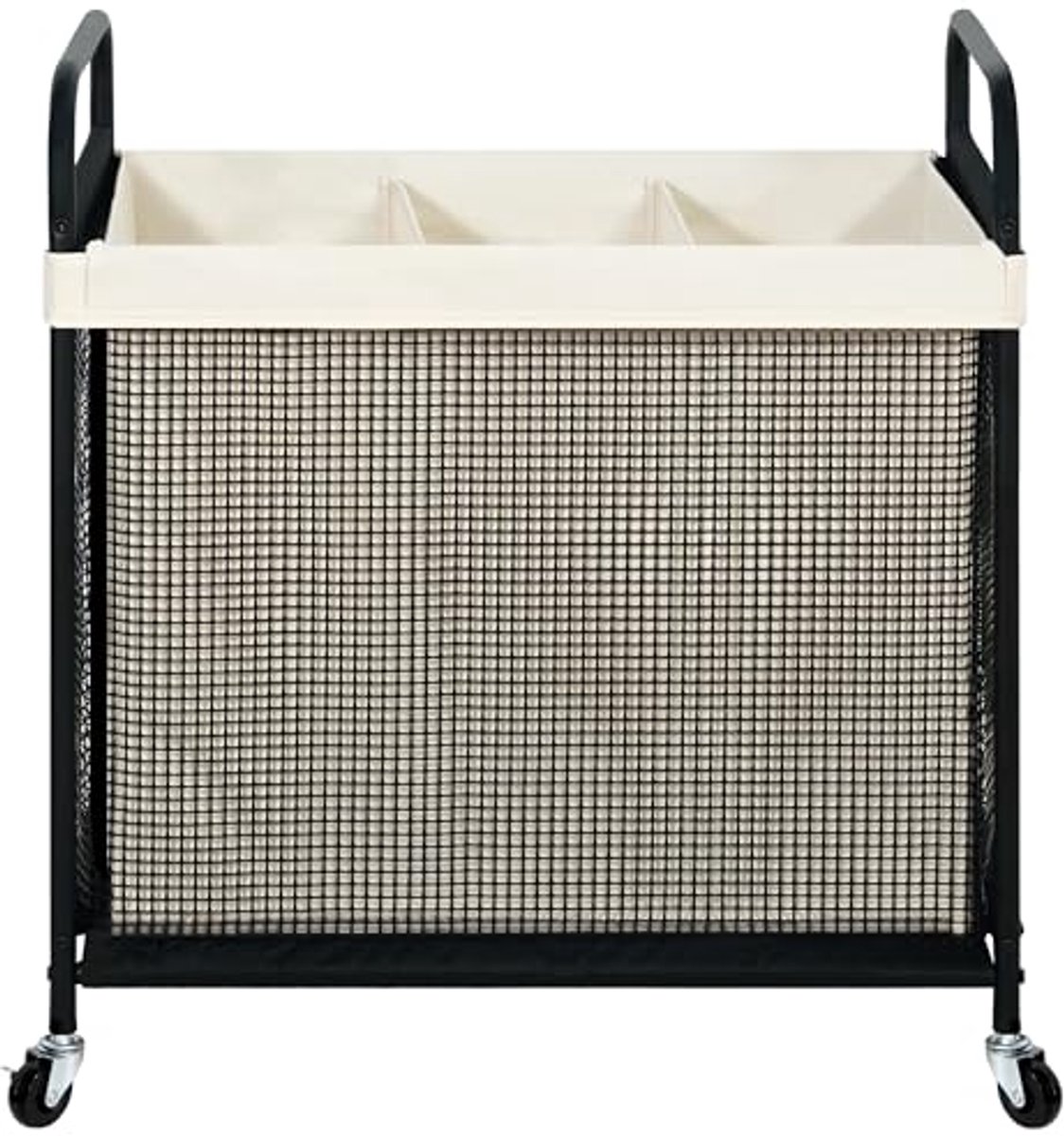 Wasmand met 3 secties en rollend ontwerp - 148L kledingmand voor wasruimte en slaapkamer