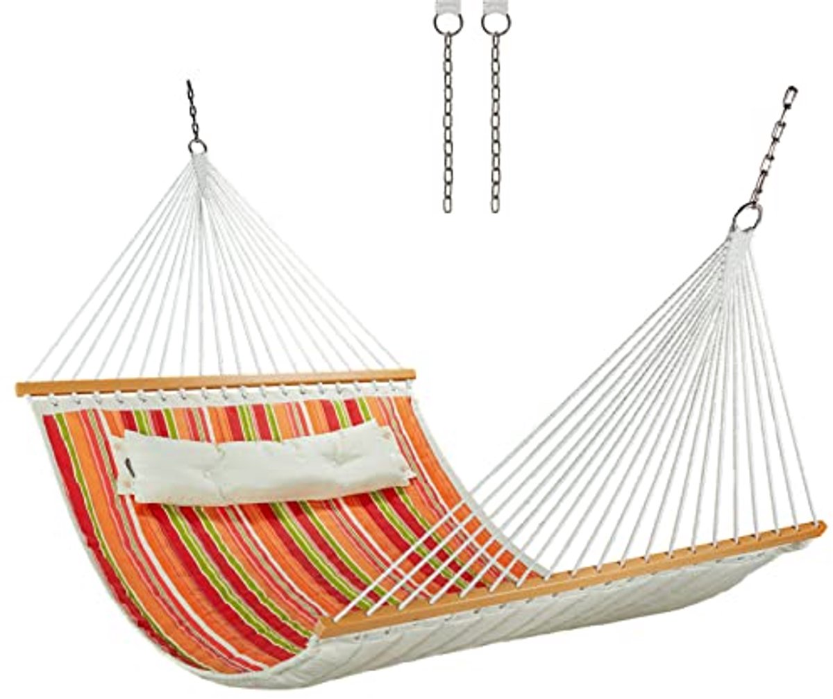 Image of 12 FT Gewatteerde Dubbele Hangmat met Kussen voor Buiten - Geschikt voor 2 Personen, 450 lbs Gewichtscapaciteit