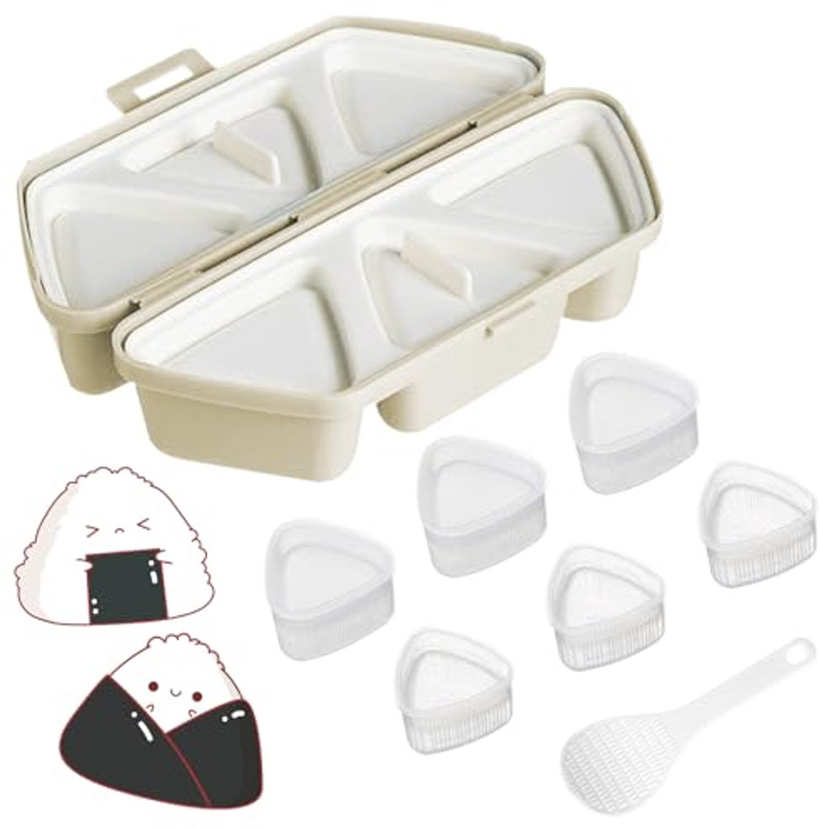 Triangular Onigiri Mould - 6-in-1 Sushi Rice Ball Maker with Spoons