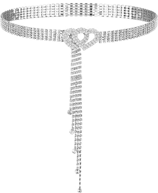 112cm Lange Dames Taille Ketting Riem Zilver Strass Diamante Diamant Verstelbaar voor alle Outfits door Wedding Decor