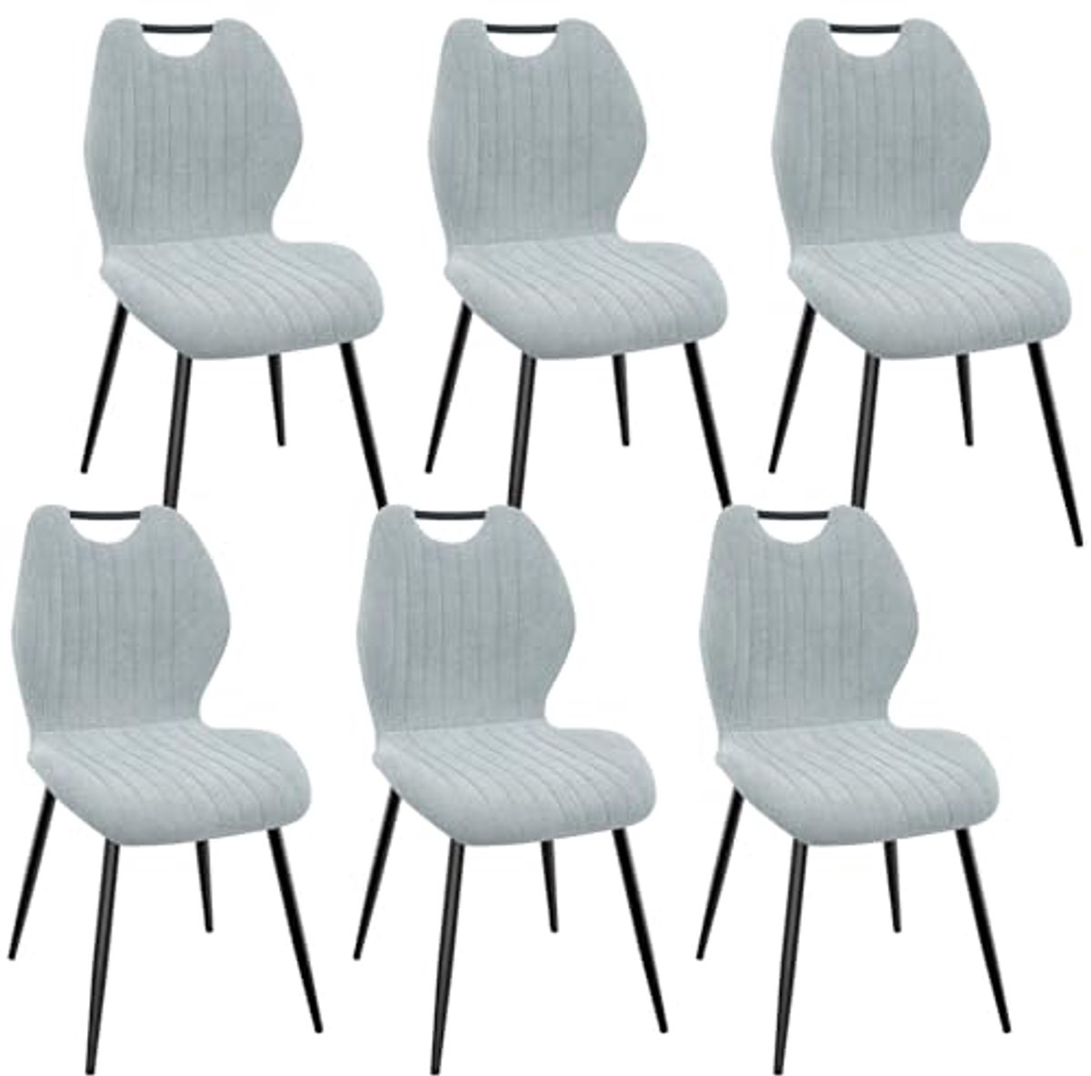 Set van 6 gestoffeerde eetkamerstoelen met hoge rugleuning en zwarte metalen poten