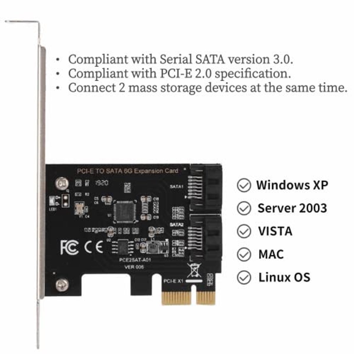 PCI-E-kaarten PCI Express naar SATA 3.0 SATA III 6 Gbit/s 2-poorts Uitbreidingskaart Controller Kaart Uitbreidingskaart