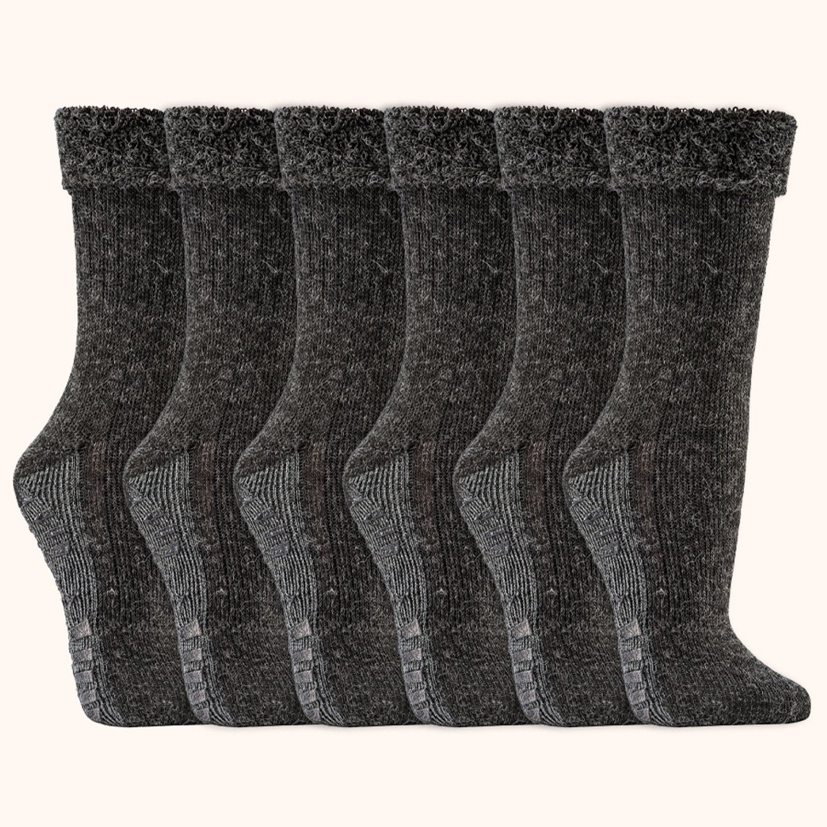 Huissokken met anti-slip | 10% Alpacawol | Dames & Heren | Kleur: Antraciet | 6 paar