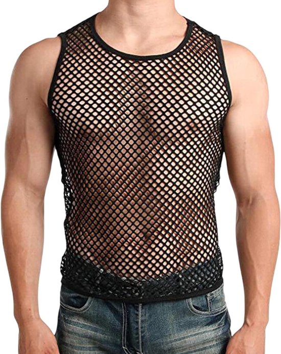 Allecto plus - Débardeur homme à manches courtes et design en maille - Chemise sexy - Chemise homme transparente pour sous-vêtements nécessaires
