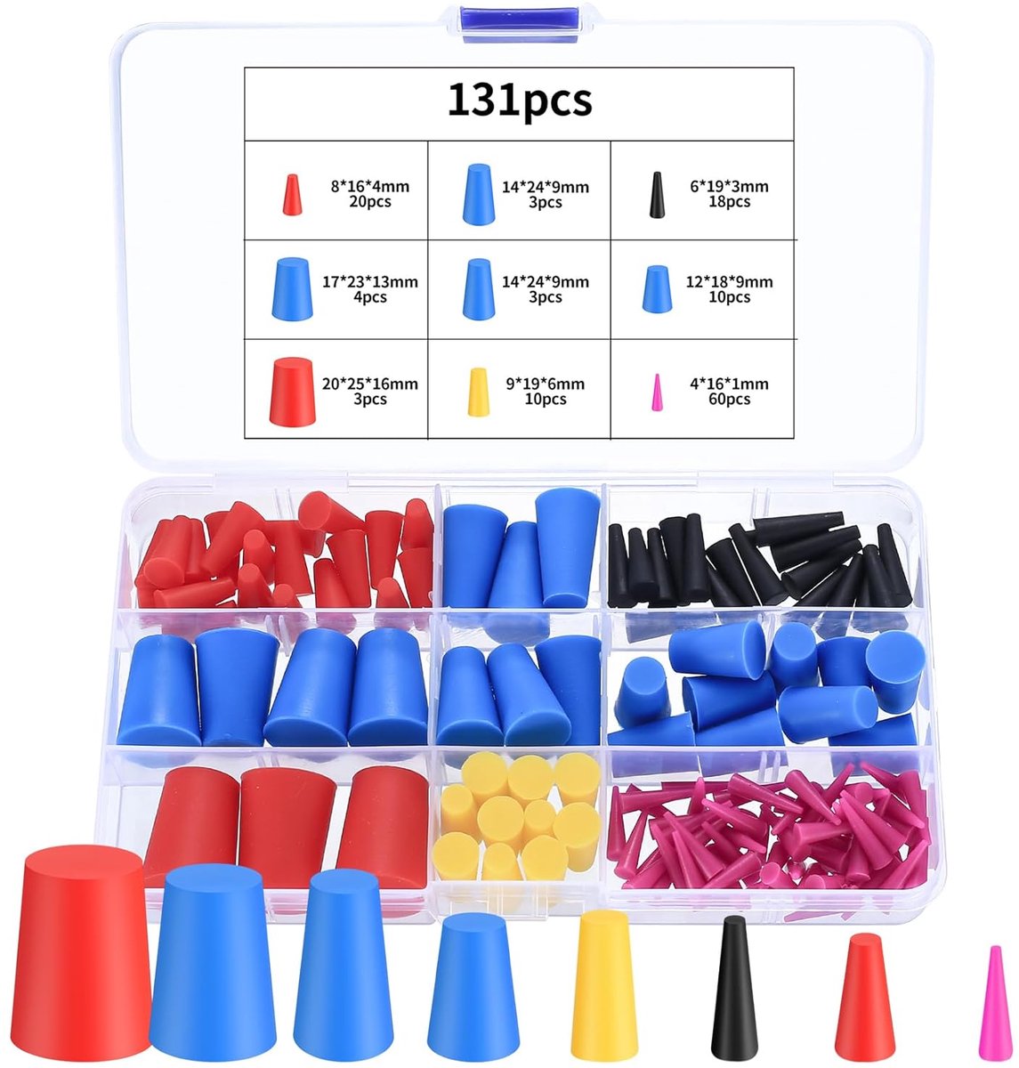 131 Stukken Conische Rubberstoppen - Siliconeset van Solide Rubberstoppen - Siliconeset voor het Dichten van Gaten tijdens Poedercoating