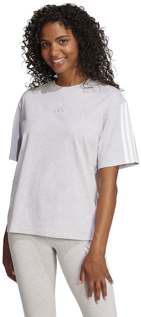 Adidas Essentials 3 Stripes Boyfriend T-shirt Met Korte Mouwen XS Vrouw Grijs