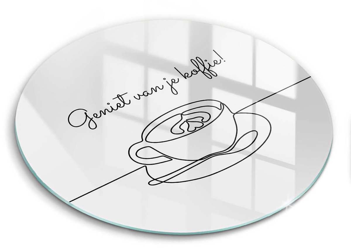 Wallfluent Glazen Snijplanken - Koffie, Lekker kopje koffie! Snijplanken Glas - fi30 cm - Wit Snijplanken van Glas - Hittebestendige Glazen Snijplank - Snijplank van Glas met Print - Antislip Keuken Snijplank Glas