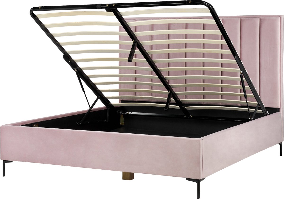 BELIANI SEZANNE - Bed met opbergruimte - Roze - 180 x 200 cm - Fluweel