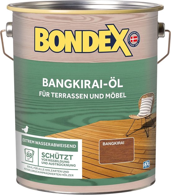 Huile Bondex Bangkirai - Huile pour bois - Couleur naturelle - Résistante aux intempéries - Protection UV - Hydrofuge - 88 m² - 4 L