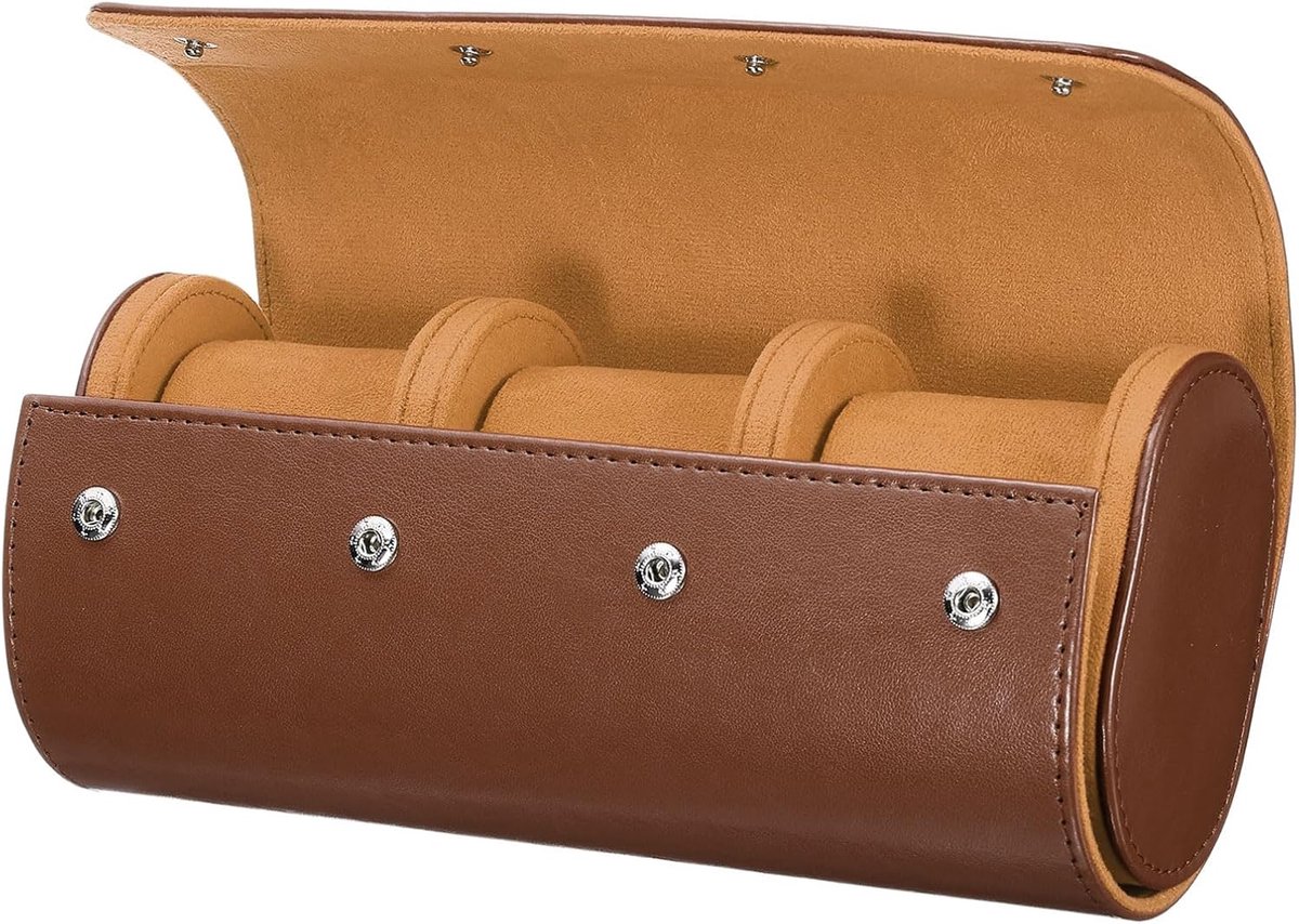 Reis koffer horloge doos-3 lagen ontwerp-echt leer materiaal-draagbaar-mannen en vrouwen universeel-opvang afwerking-afneembare horloge kussen-huishoudelijke opslag-bruin model