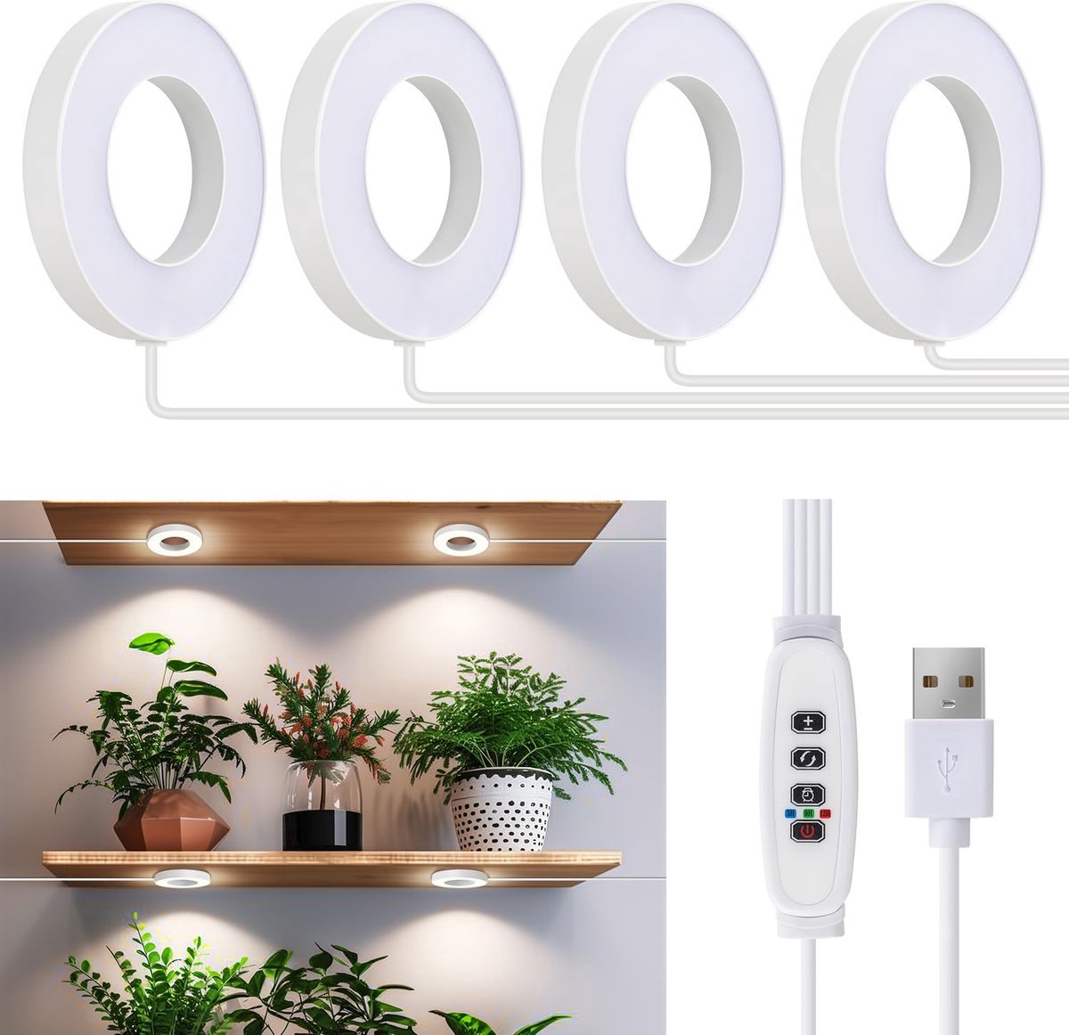 Plafond Plantenlamp - Groeilamp - Kweeklamp Led Full Spectrum - 192 LED Plantenlamp voor Kamerplanten - met 3/9/12H-timer - 3 verlichtingskleuren - Dimbaar - Plantenlampen voor kleine planten - 4-pack