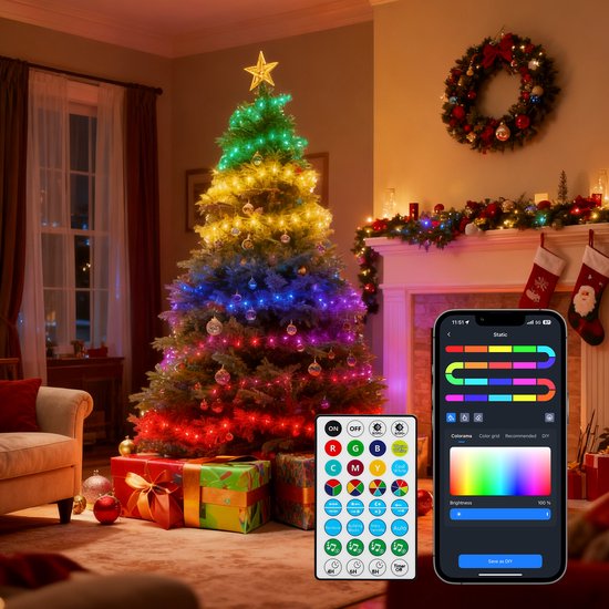 Aigostar 103U0 - LED Strings Lichtsnoer - 20M - 200LED RGB - Dimbaar - Met Afstandbediening en App - Kerstverlichting - Zwart