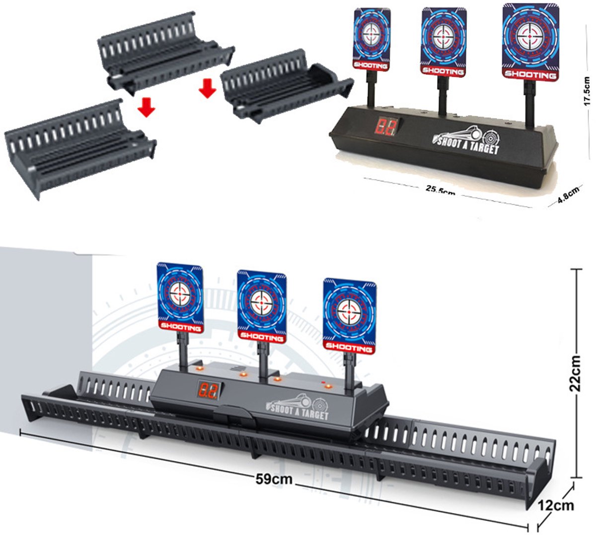 Auto Reset Schietdoel Serie - Elektrisch Schietdoel voor Speelgoedblasters - Rail - 3 doelen - met rail