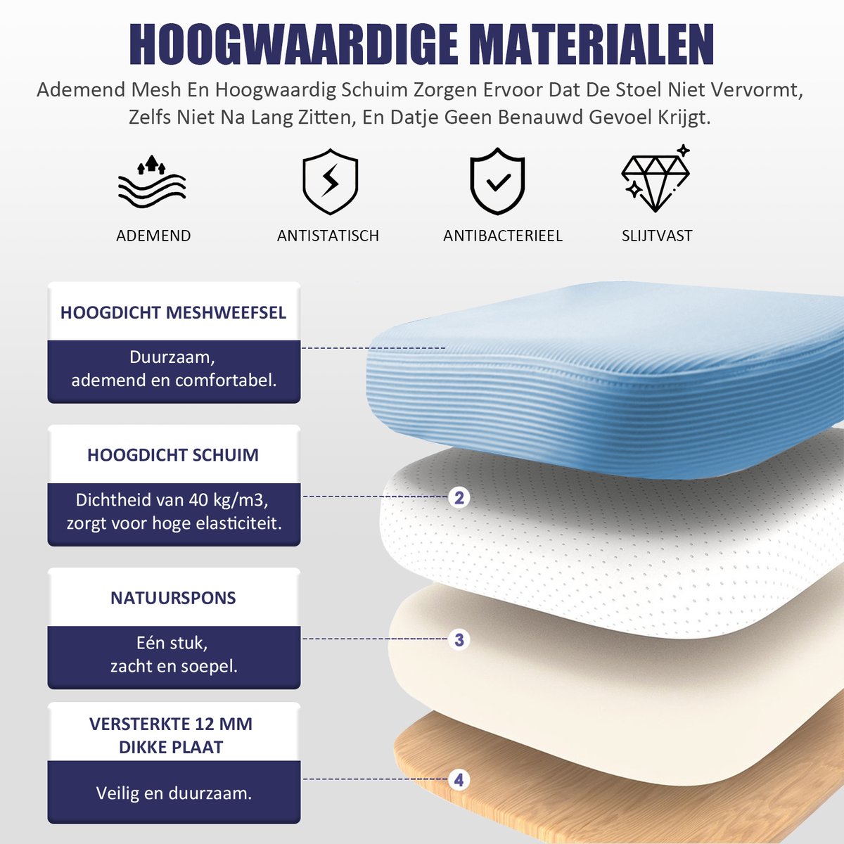 Durrafy Ergonomische Bureaustoel met Lendensteun - Blauw - afbeelding 3