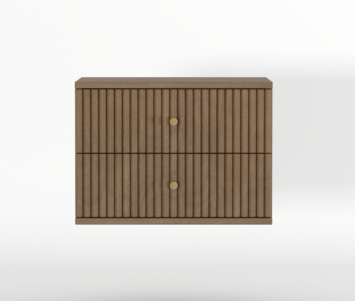 Zwevend Nachtkastje Sem - Mangohout - Bruin - 45x31x35 cm (BxHxD - Twee Lades - Eenvoudig Ophangsysteem