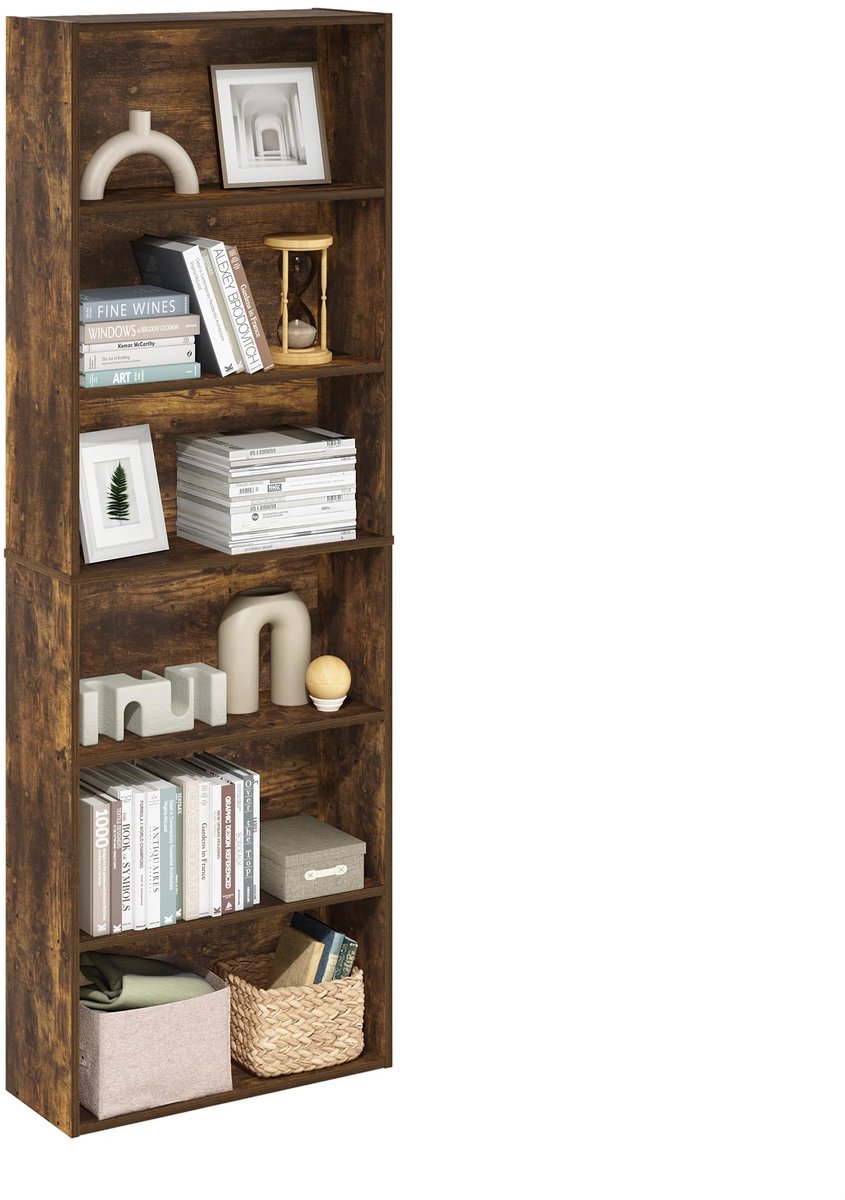 Ibenzoa Vrijstaand boekenkast met zes ruime planken in amberkleurig hout Bruin