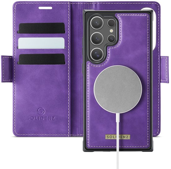 Étui portefeuille 2 en 1 Solidenz de luxe Samsung Galaxy S24 Ultra - Compatible avec MagSafe - Amovible - Violet