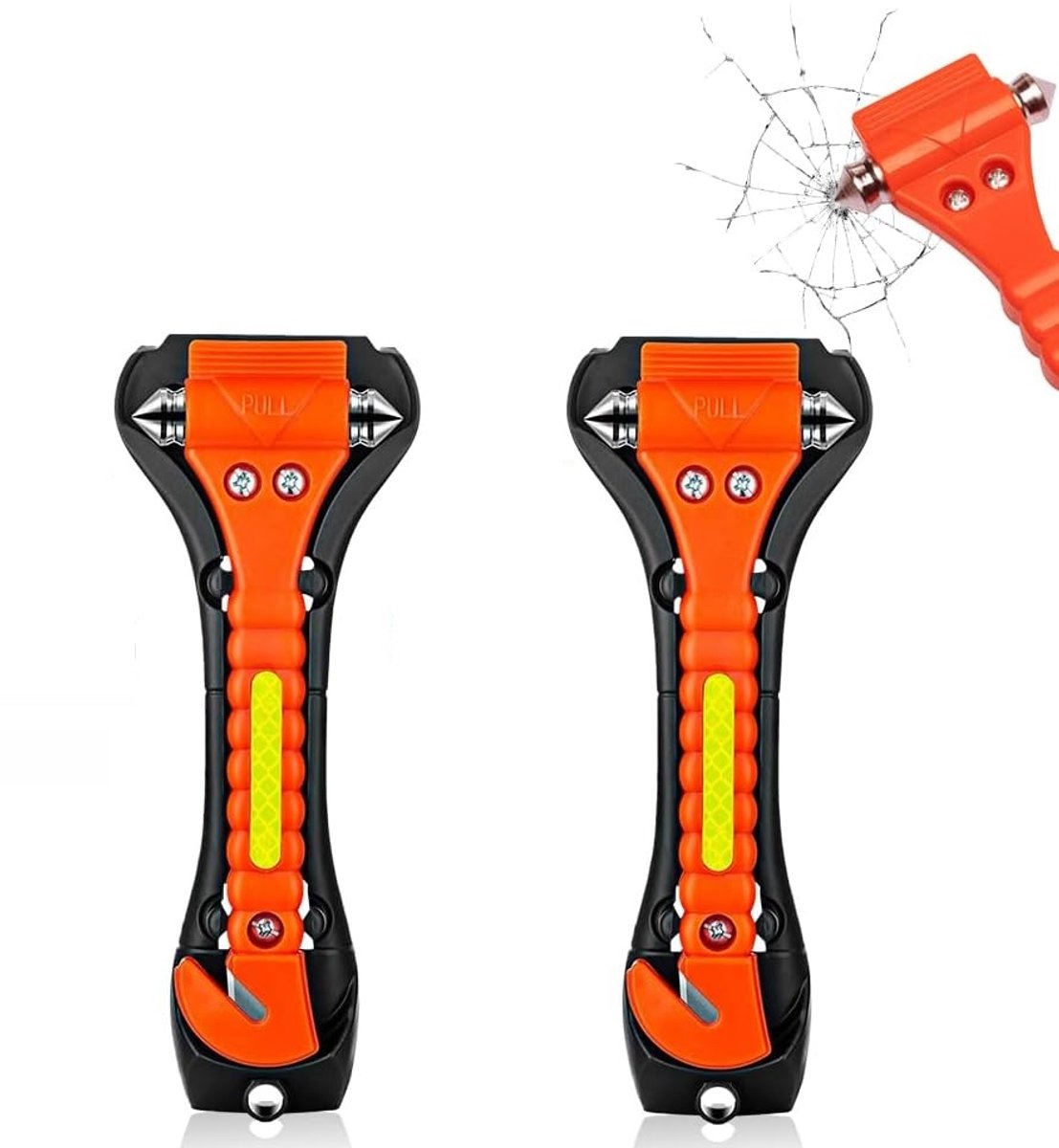 ATXANC Veiligheidshamer - Noodhamer Met Gordelsnijder - Incl. Houder en bevestigingsmateriaal - Oranje-2 set