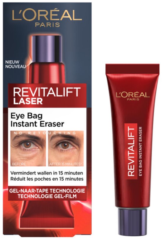 L'Oréal Paris Revitalift Laser Instant Eye Bag Eraser - met Gel-Naar-Tape-Technologie - Gladmakend en Straktrekkend effect - Vermindert Wallen - 15ml