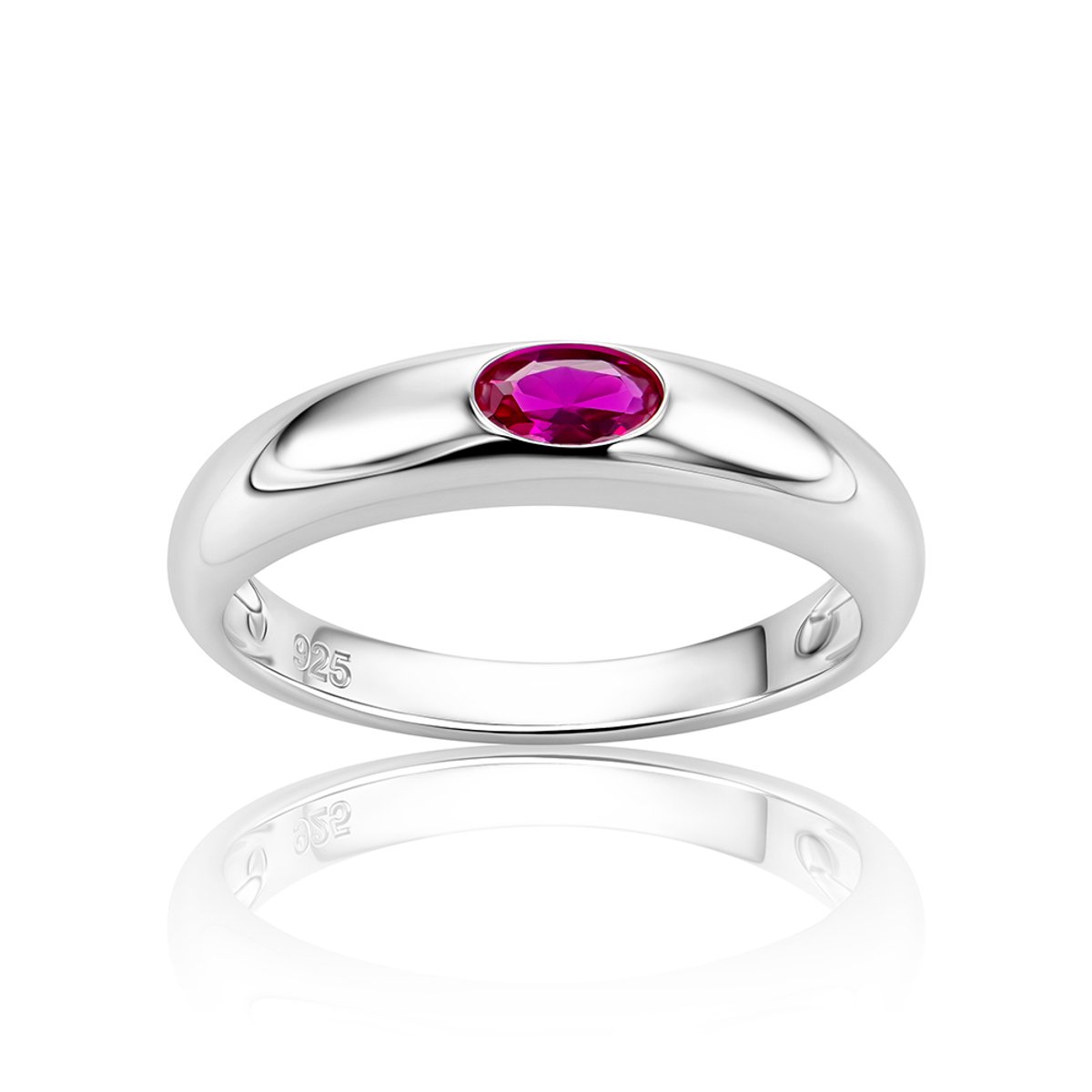 Miore Zilveren Ring Dames met een robijn in 925 Zilver- Hypoallergeen - Handgemaakt - Maat 54