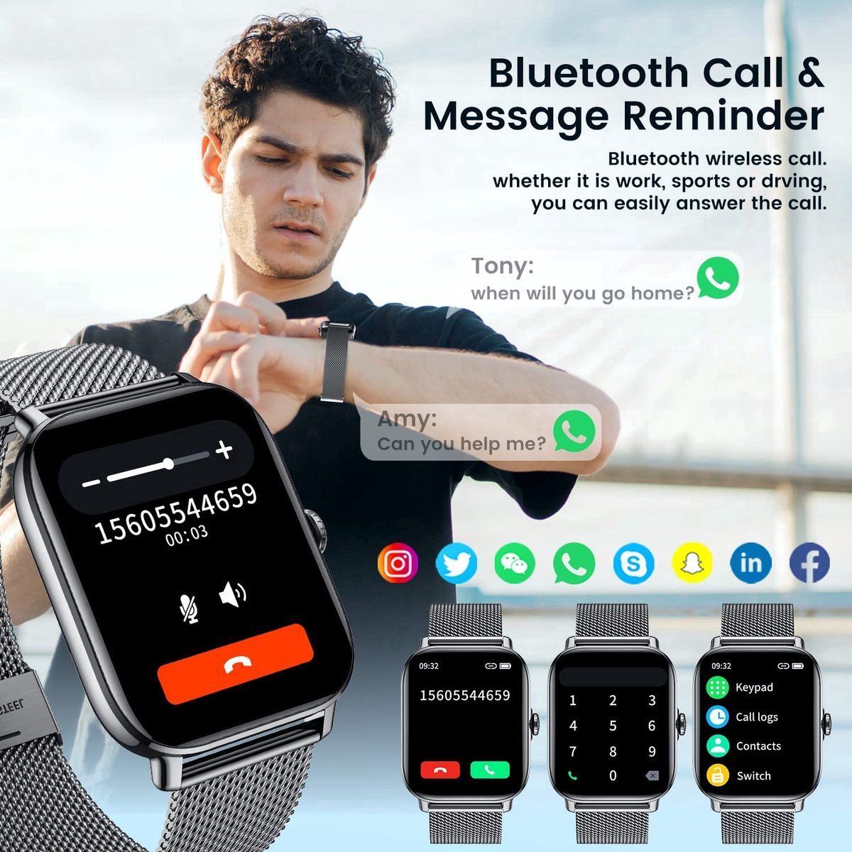 Afbeelding 3 van Smartwatches Smartwatch Activity Tracker Zwart IP67