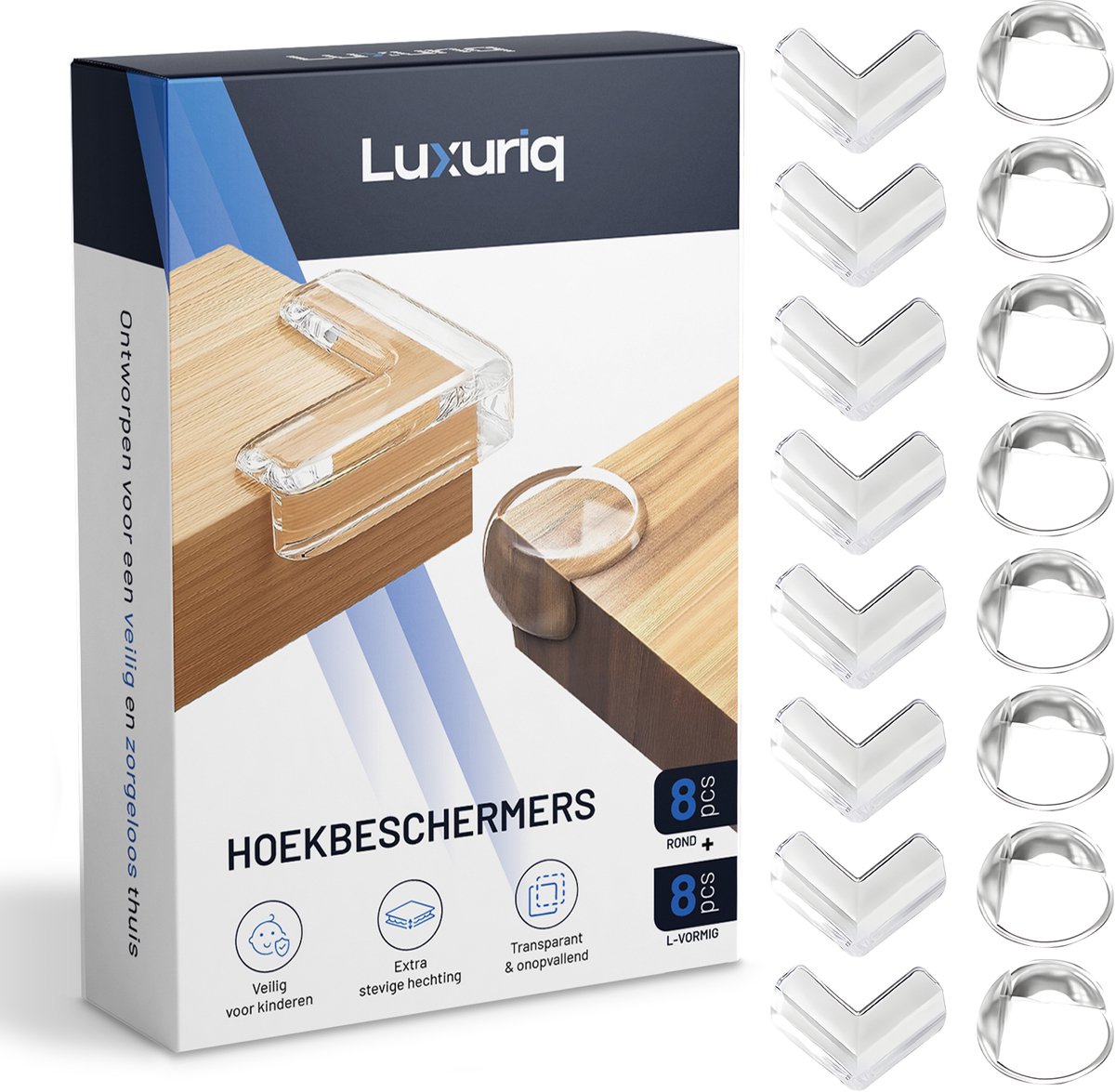 Luxuriq Hoekbeschermers Baby - 16 stuks - Ronde Vorm + L-Vormig - Transparant - Tafelhoek Beschermers Kind - BPA-vrij & Veilig