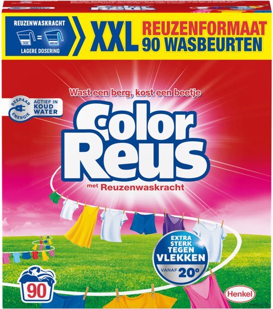Witte Reus Waspoeder Color 90 Wasbeurten - 2 x 4,5 kg - Voordeelverpakking