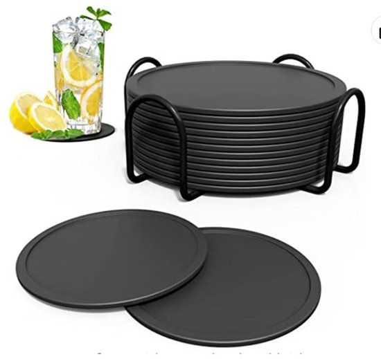 Siliconen Rubberen Onderzetters, Set Van 4 Zwarte Antislip Ronde Onderzetters Hittebestendige Absorberende Biertafelmat 10x10cm