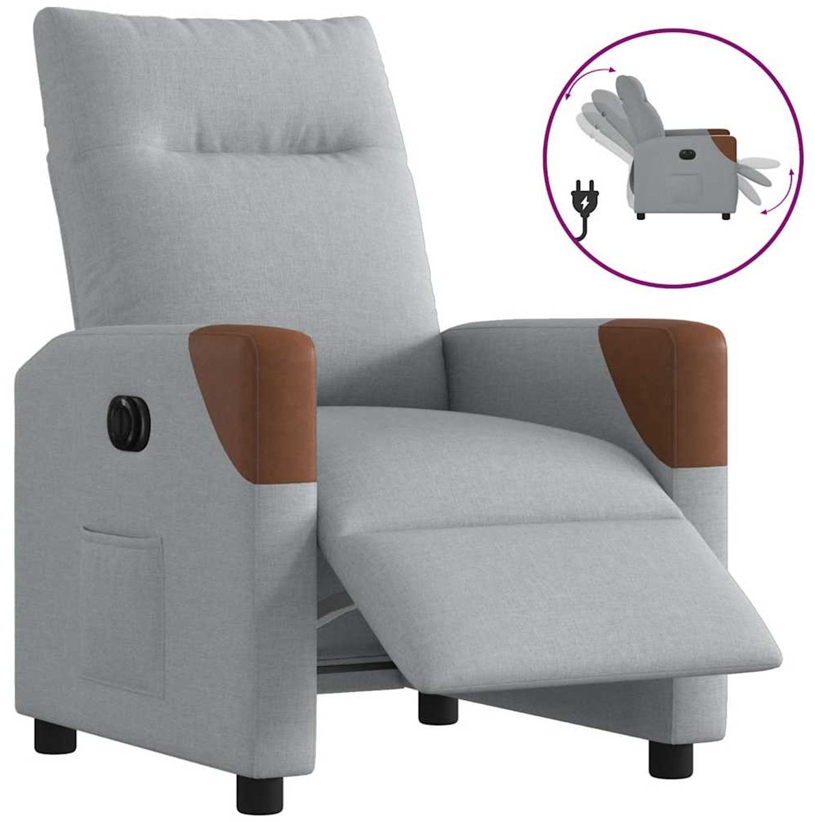 vidaXL Fauteuil - elektrisch - verstelbaar - stof - lichtgrijs lichtgrijs en bruin