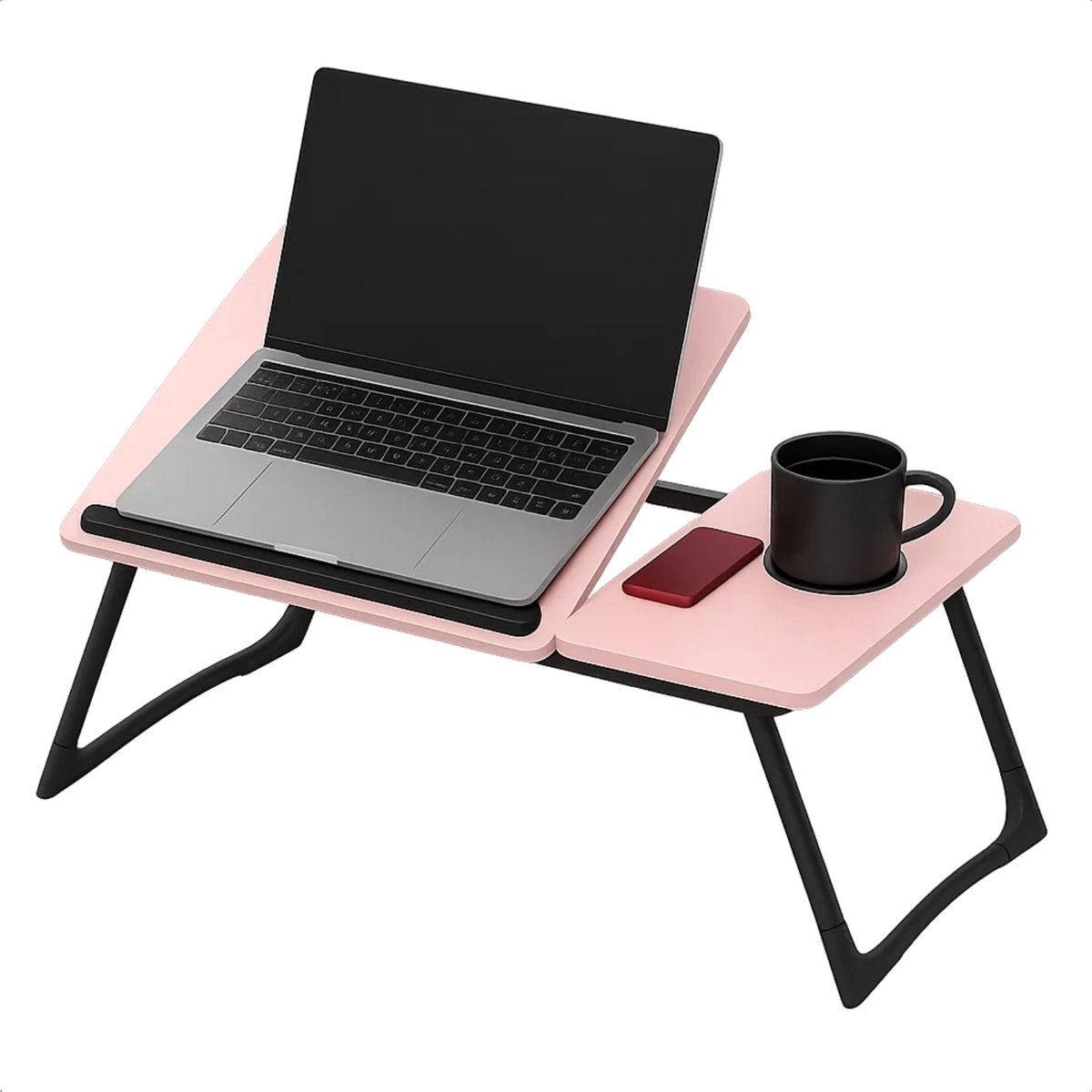 Lomera Verstelbare Bedtafel - Laptoptafel Roze - Inklapbare Ontbijttafel - Opklapbare Laptoptafel - Bekerhouder - Anti-Slip Rubber - Mdf Tafelblad - Metalen Frame - Roze Tafelblad - Verstelbaar In Hoogte - Multifunctionele Bedtafel nvt