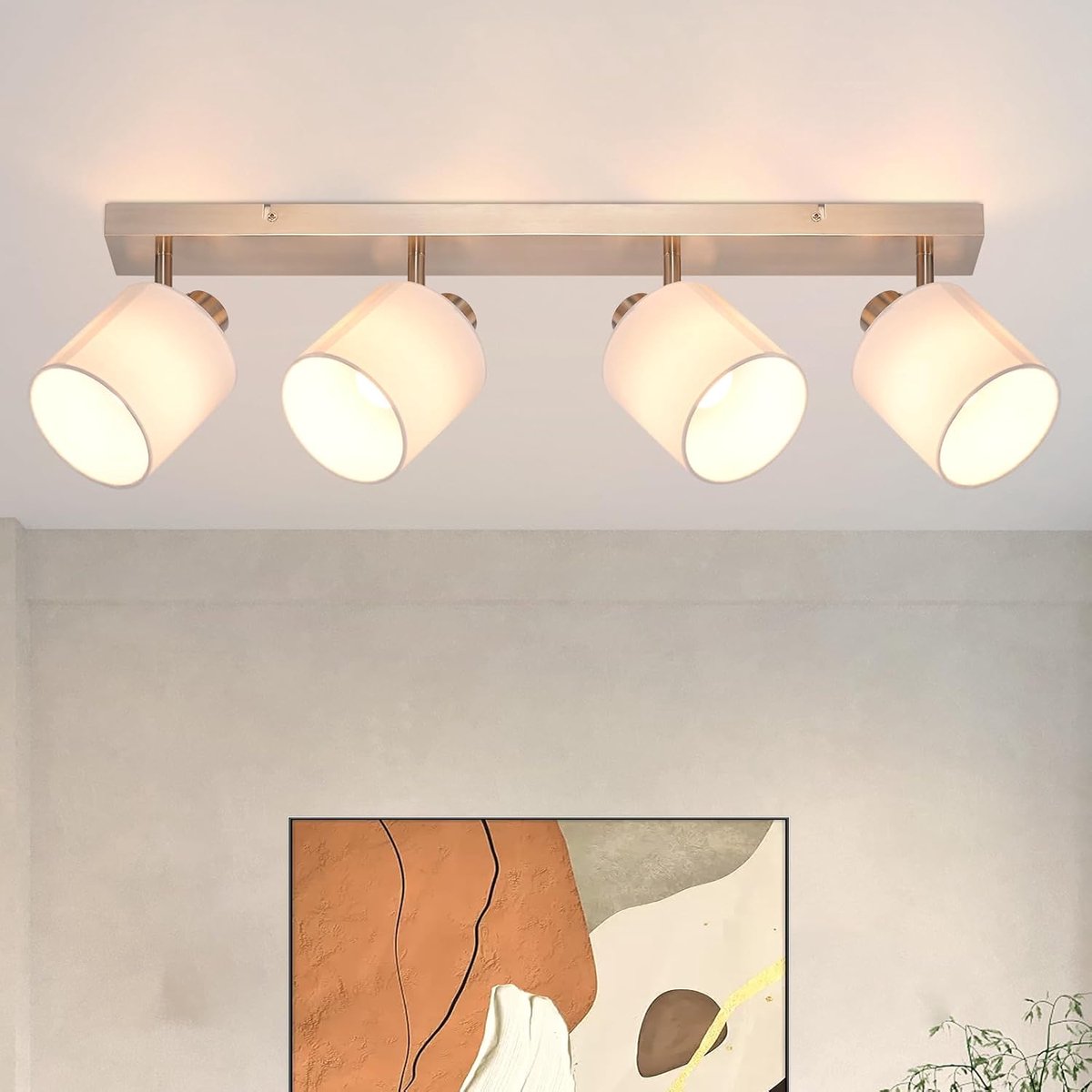 Glitzerlife Vintage 4-lichts Plafondspot - Plafondlamp - E14 Fitting met Stoffen Kappen - 350° Draaibaar Max. 25W - Exclusief Lichtbron Woonkamer Slaapkamer Gang