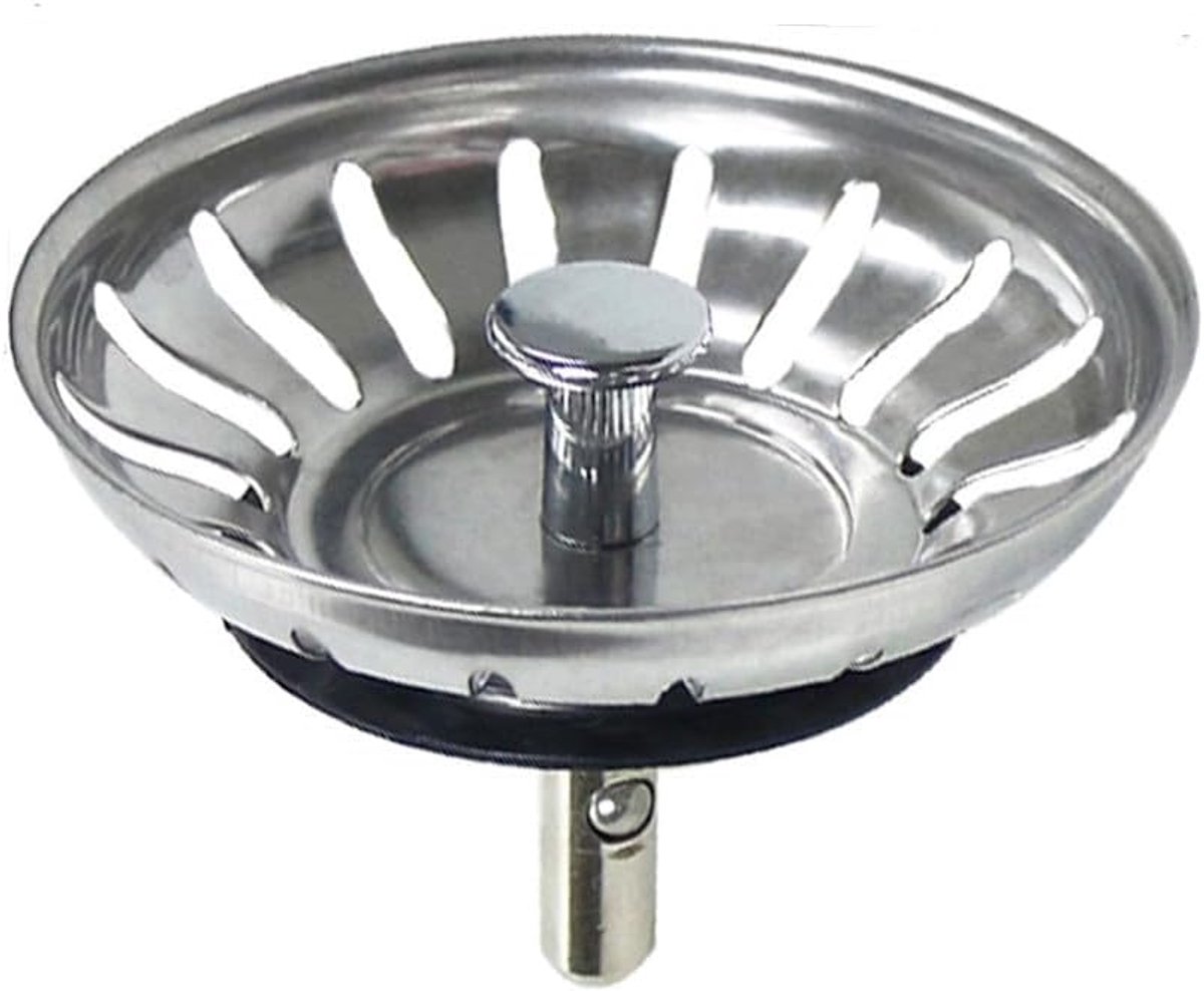 Afvoerstop - Gootsteen Zeef - RVS - Gootsteen Stop - Korfplug - Universeel - Afvoerplug - Gootsteen Zeven - Gootsteen Plug - Spoelbak zeef - Ontstopper - Voor Afvoer Wasbak - Keukenaccessoires - Geschikt voor spoelbakken - Ø78mm - Zilver