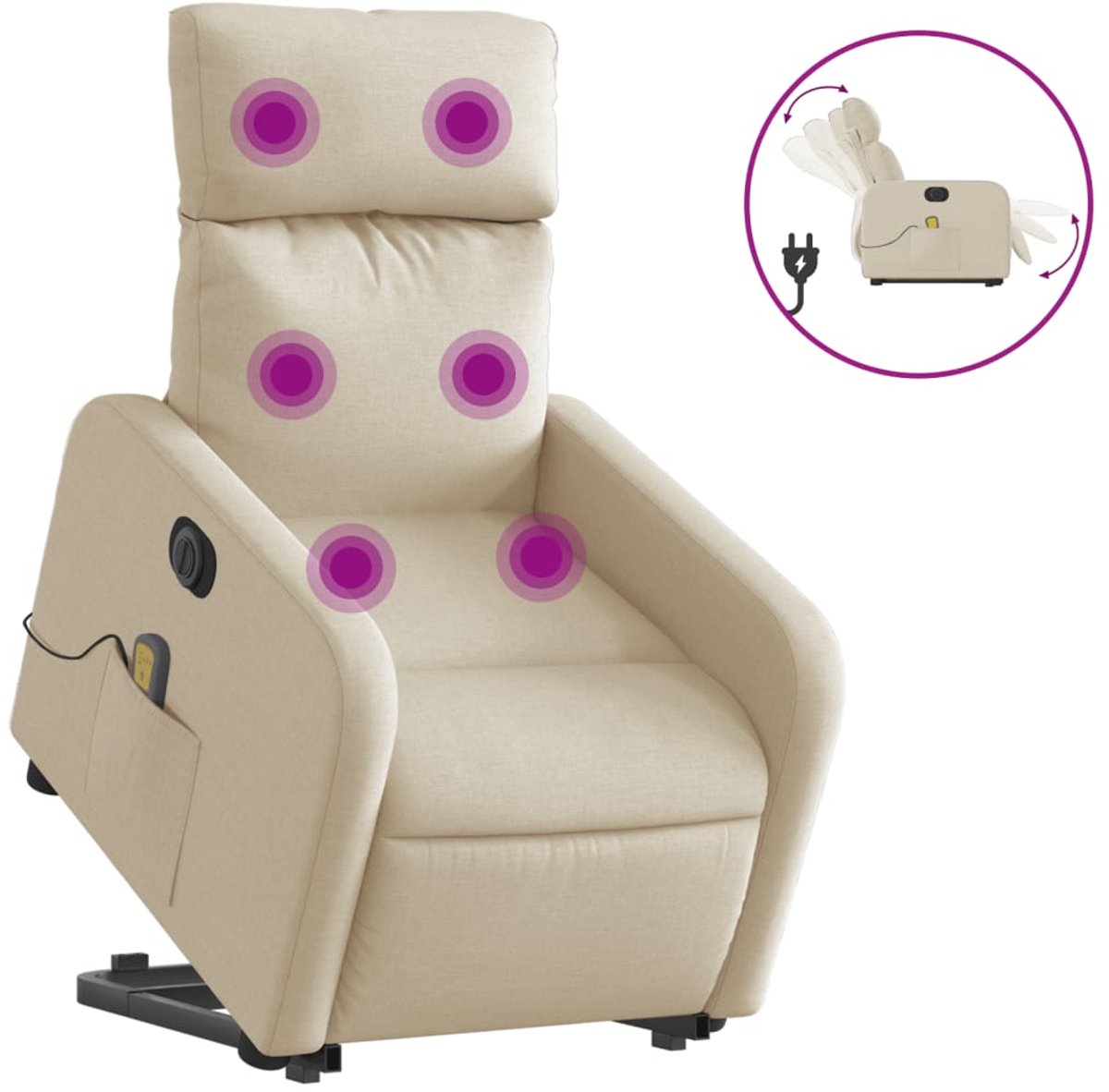 vidaXL Sta-op-massagestoel - elektrisch - verstelbaar - stof - crèmekleurig