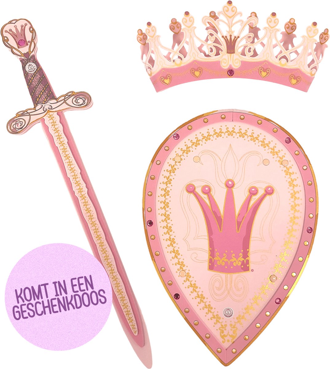 Liontouch Koningin Rosa Set - Speelgoed - Zwaard, Schild en Kroon - Kostuums voor Meisjes - Duurzaam Schuim - Geschenkset - Leeftijd 3-8 Jaar - Roze