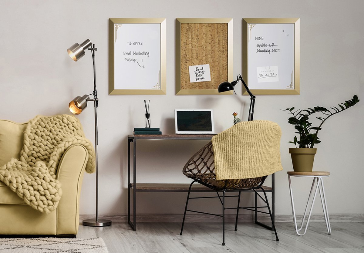 Bi-Office Design whiteboard Kamashi 600 x 450 mm, gouden rand