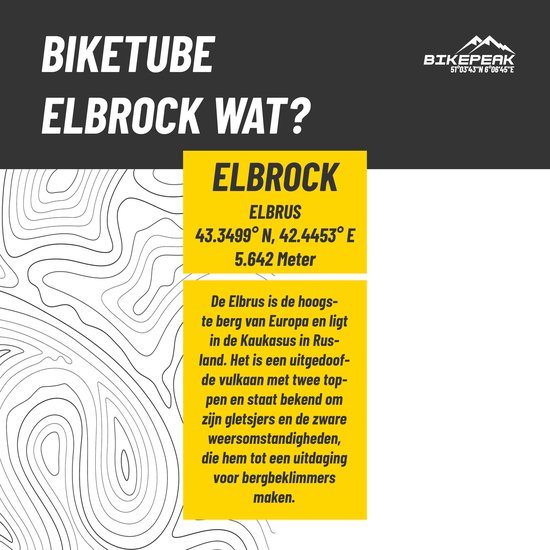 Titel met informatie over de Elbrus berg, inclusief coördinaten en hoogte.