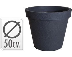Bloempot Rond Stonelook Antraciet 50cm – Kunststof Grote Plantenpot voor Binnen & Buiten – Betonlook Sierpot